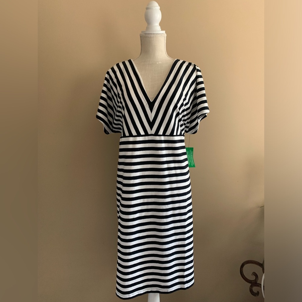 Women’s Knee Length Blue and White Striped Casual Dress - Picture 2 of 11